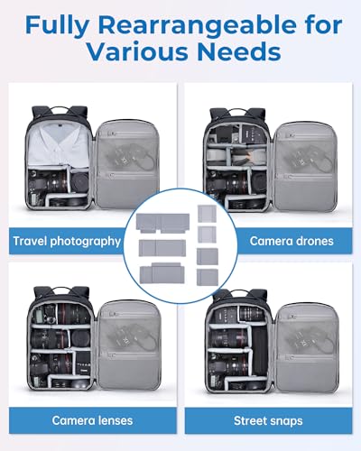 BAGSMART Camera Backpack, DSLR SLR Small Camera Bags for Photographers Compatible for Sony Canon Nikon, Shoulder Strap 2-in-1 Travel Backpack Fits 12.9" iPad, Black - color: Black