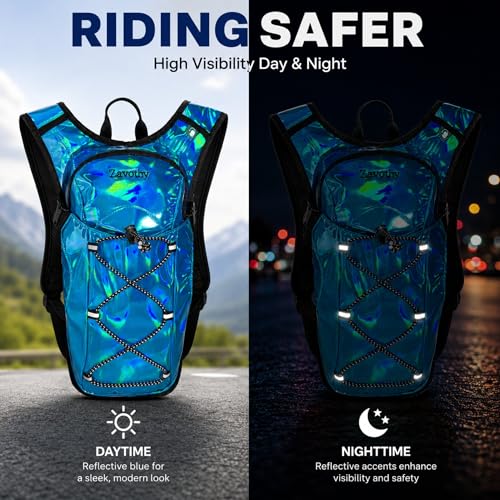 Reflective Hydration Backpack, Hydration Pack - Water Backpack with 2L Hydration Bladder, Essential for Festivals - Rave Hydration Pack for Hiking, Running, Cycling, and Festivals - color: Light Blue
