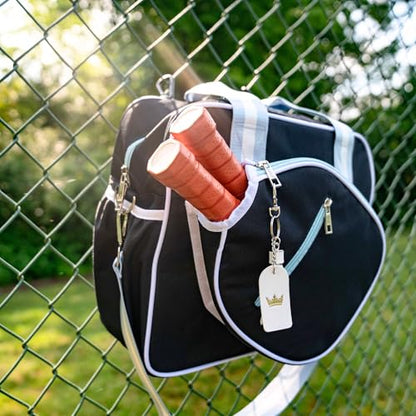 Cute Prepster Pickleball Bag for Women with Fence Hook, Tote with Pockets for Water Bottle, Paddles, Balls, Accessories - color: Black