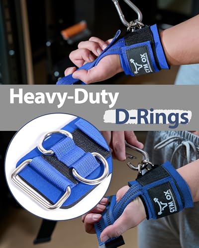 2-in-1 Weight Lifting Straps with D Ring, 7mm Neoprene Padded Wrist Support for Men & Women, Heavy Duty Gym Wrist Straps & Cable Machine Attachment for Gym, Powerlifting, Rows, Pull-ups - color: Blue