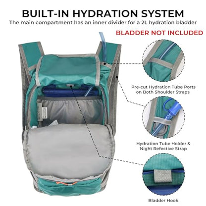 13L Small Hiking Backpack for Women Men, Lightweight Foldable Day pack, Packable Daypack for Travel, Camping (Teal) - color: Teal Blue