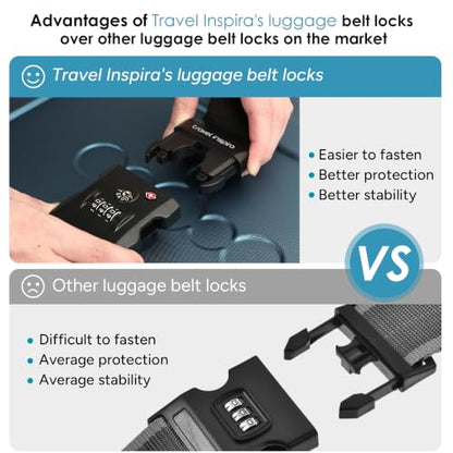 Travel Inspira Luggage Straps for Suitcases with TSA Lock, Protect Your Luggage Anti-Burst, High Visibility Color, Easy to Identify Luggage Adjustable Heavy Duty Belt for 20-28 Inch Suitcases（2-Pack） - color: black