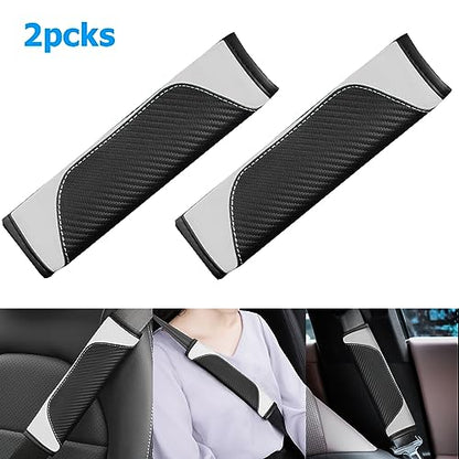 AUCELI 2PCS Car Seat Belt Cover, Carbon Fiber Seatbelt Shoulder Strap Covers, Breathable Leather Soft Harness Pad Protect Your Neck and Shoulder Compatible with Cars - color: Black/White
