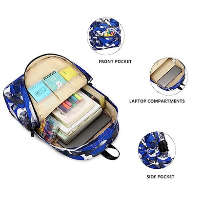 Lmwzh Backpack For Boys Girls Elementary Waterproof teen School Bags Kids Bookbag Lightweight Camo Blue 2PC - color: A-blue