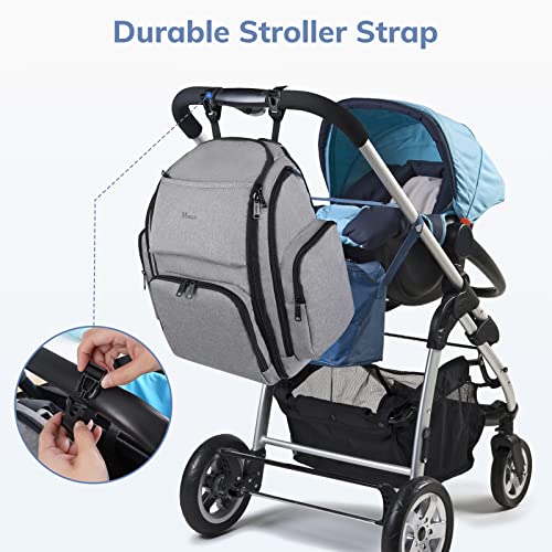 Mancro Diaper Bag Backpack, Large Multifunction Waterproof Travel Baby Changing Bag for Dad Mom with 4 Insulated Pockets and Stroller Straps, Maternity Baby Bag for Boys Girls, Grey - color: Austere Grey