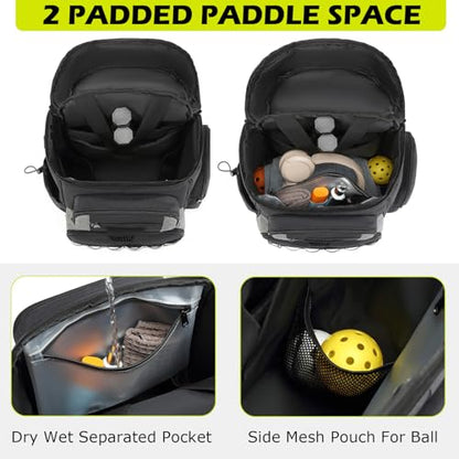 HAMBOLY Premium Pickleball Bag for Men & Women — Large Pickleball Backpack with Padded Paddle Pocket & Shoe Compartment, Tournament Ready with Insulated Cooler & Fence Hook - color: Dark Grey + Light Grey