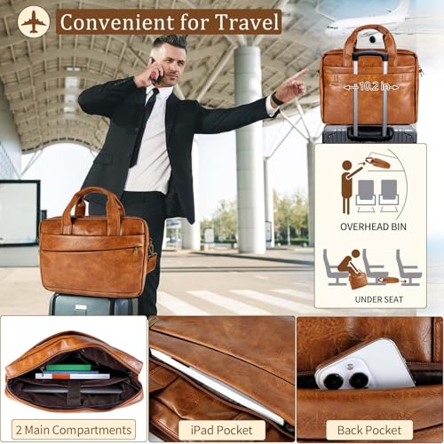 Faux Leather Messenger Bag for Men 15.6 Inch: Laptop Bag Briefcase Computer Handbags Shoulder Crossbody Bag with Padded Laptop Sleeve for Work College Travel, PU Brown - color: Pu Small Brown