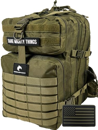 AMERICANPHOENIX 45L Elite Tactical Backpack | 3X Stronger Work & Military Backpack | Water Resistant and Heavy Duty | 3 Day MOLLE Bug Out Bag (Olive Green) - color: Olive Green