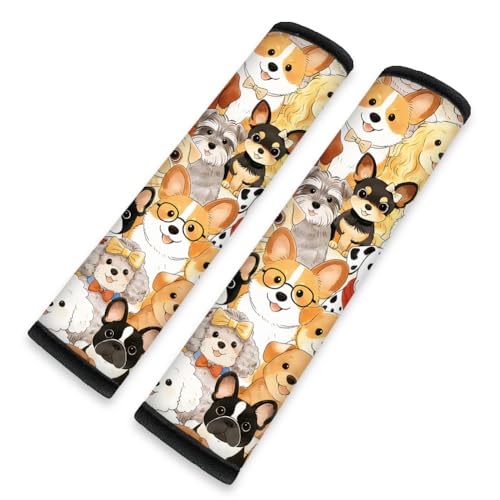 2Pcs Soft Auto Seat Belt Cover Pads, Cute Dog Car Seatbelt Shoulder Cushion for Comfortable Driving, Compatible with All Cars' Seatbelt and Backpack Straps 11x2.4inch - color: Dog