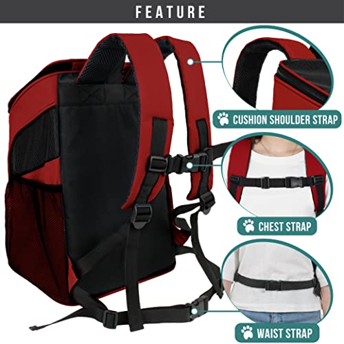 PetAmi Cat Backpack Carrier, Airline Approved Pet Carrier Backpack for Small Dogs and Large Cats, Soft Sided Collapsible Ventilated with Sherpa Bed for Hiking Travel, Max 18 lbs, Red - color: Red