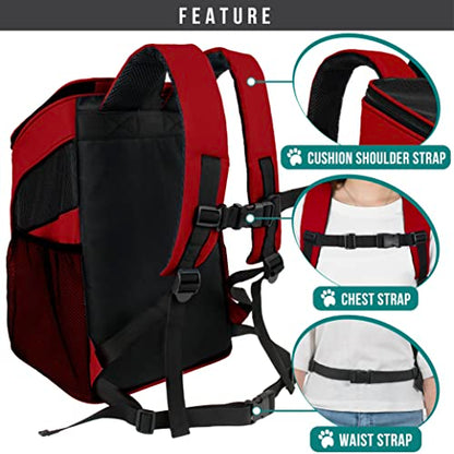 PetAmi Cat Backpack Carrier, Airline Approved Pet Carrier Backpack for Small Dogs and Large Cats, Soft Sided Collapsible Ventilated with Sherpa Bed for Hiking Travel, Max 18 lbs, Red - color: Red