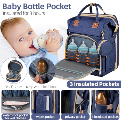 ZRSUN Diaper Bag Backpack, Multifunctional Baby Travel Bag with Foldable Changing Station, Portable Changing Pad, USB Charging Port, Blue - color: Blue