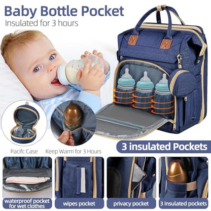 ZRSUN Diaper Bag Backpack, Multifunctional Baby Travel Bag with Foldable Changing Station, Portable Changing Pad, USB Charging Port, Blue - color: Blue