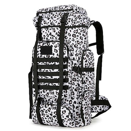 King'sGuard 70L Camping Hiking Backpack for Men Women Large Military Tactical Backpack Molle Rucksack Backpack for Outdoor - color: White Leopard