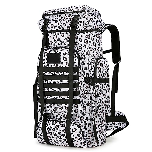 King'sGuard 70L Camping Hiking Backpack for Men Women Large Military Tactical Backpack Molle Rucksack Backpack for Outdoor - color: White Leopard