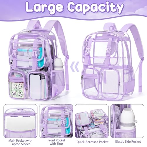 Fimibuke Clear Backpack for Girls - 3 PCS Heavy Duty Kids Boys Clear Bags Schoolbag Large Transparent PVC Bookbag with Lunch Box Pencil Case Set for Travel School Concert Stadium Events Backpacks - color: black