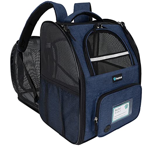 PetAmi Expandable Dog Backpack Carrier for Cats & Pets, Breathable Cat Carrier Backpack with Top Window & Multi-Entry, Ventilated Foldable Travel Carrier for Small Medium Pets up to 18 lbs, Navy - color: Navy