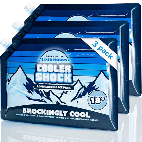 Cooler Shock Reusable Ice Packs for Cooler - Long Lasting Cold Freezer Packs for Coolers and Lunch Boxes - Cooler Ice Packs for Camping Gear, Fishing, Road Trips, Beach Must Haves - style: Large - 3pk