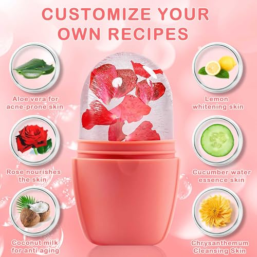 XHJRI Ice Face Roller Massager,Ice Cube Roller for Face, Eyes and Neck Naturally Conditioning and Skin Care,De-Puff Eye Bags,Reduce Migraine Pain,Reusable Massage Silicone Ice Mold (New Pink) - color: New Pink