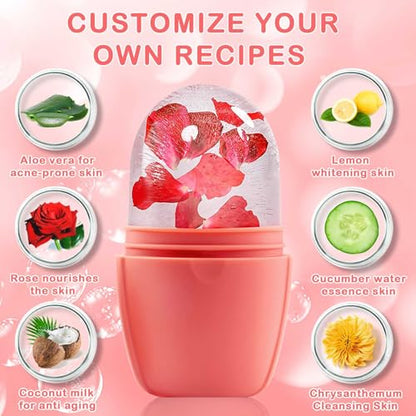 XHJRI Ice Face Roller Massager,Ice Cube Roller for Face, Eyes and Neck Naturally Conditioning and Skin Care,De-Puff Eye Bags,Reduce Migraine Pain,Reusable Massage Silicone Ice Mold (New Pink) - color: New Pink