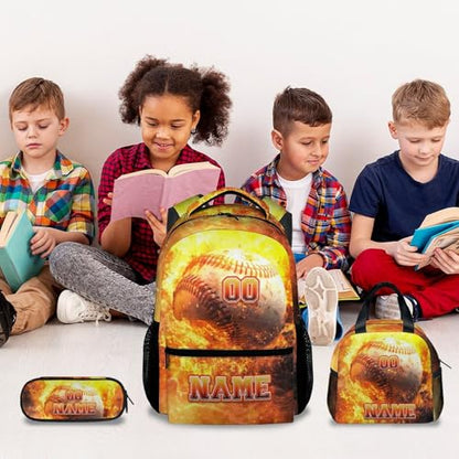 Boys Backpack Set, Personalized Baseball Backpacks for Kids, 17 Inch Toddler School Bag with Lunch Box and Pencil Case, Custom Sport Bookbags with Name - color: Color-1