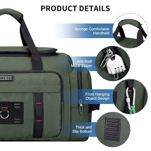 WITZMAN Duffle Bag for Men Large Overnight Carry On Weekender Bag with Shoe Compartment Sports Gym Duffle Bags for Traveling(B719 Army Green) - color: Army Green