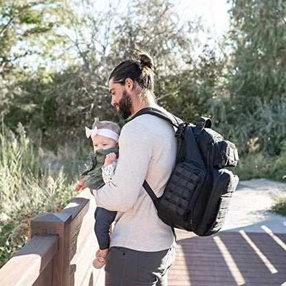 Dad Diaper Bag - Molle-Style Military Diaper Backpack Made of Rugged 900D Waterproof Polyester with Wider Extra-Long Straps, Pouch for Dirty Diapers, Baby Wipes Dispenser & Insulated Bottle Pockets - color: Black