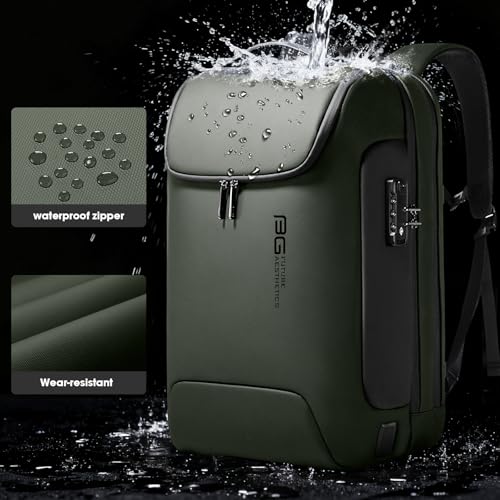 BANGE Travel Laptop Backpack, Anti-Theft Bag with USB Charging Port and TSA Lock, Waterproof Business Computer Backpack Fits 17.3 Inch Notebook - color: Green, size: lock and usb