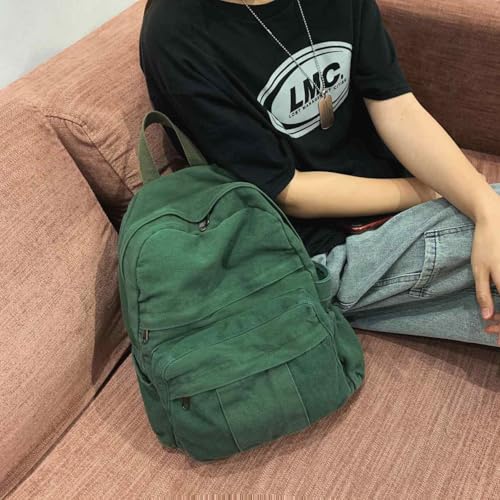 Green Canvas Backpack for Women Retro Aesthetic Rucksack Basic Backpack for High School/College Students Travel Laptop Bag - color: Forest Green