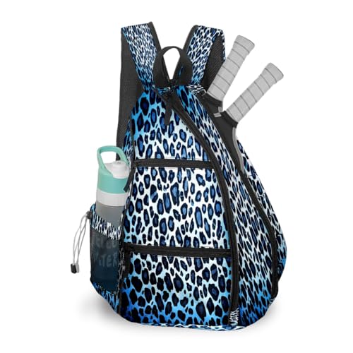 Pickleball Bag for Women & Men – Lightweight Sports Backpack with Paddle Compartments, Dual Carry Modes, Detachable Zippered Strap, Brown Leopard, Great Gift Option for Players - color: Blue Leopard