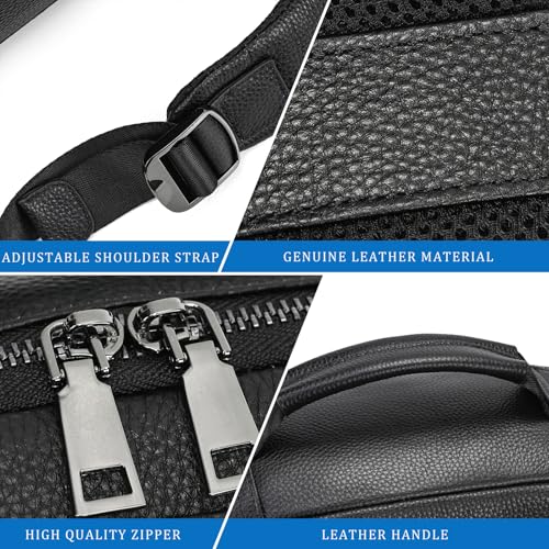 Laptop Leather Travel Backpack For Men Carry On Back Pack For Business Work computer Backpacks Fit 15.6" Laptop - color: Bb-19 Black