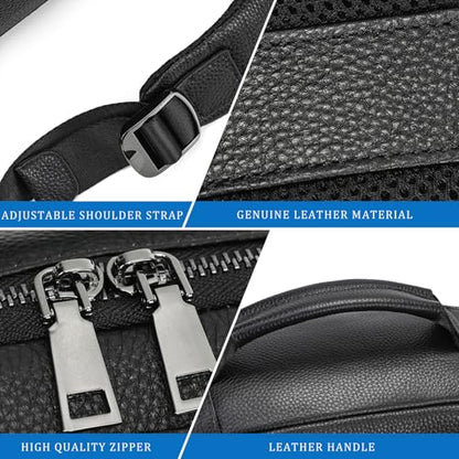 Laptop Leather Travel Backpack For Men Carry On Back Pack For Business Work computer Backpacks Fit 15.6" Laptop - color: Bb-19 Black