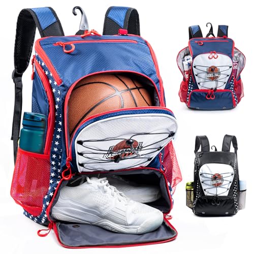 Basketball Bag Backpack with Ball Compartment & Shoe Pocket – Gym Bag for Basketball, Soccer, Football, Volleyball – Large Capacity Athletic Backpack for Youth & Adults, Basketball Gifts - color: Navy