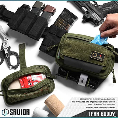 Savior Equipment IFAK Buddy Tactical First-Aid Kit Rip Away MOLLE Pouch Emergency EMT Utility Organization Medical Supply Carrier Outdoor Survival Travel Bag, Attach to Backpack/Belt Loop - color: Olive Drab Green