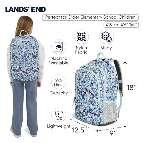 Lands' End Unisex Kids Large ClassMate Lightweight Durable Elementary School Backpack, Peacock - color: Peacock