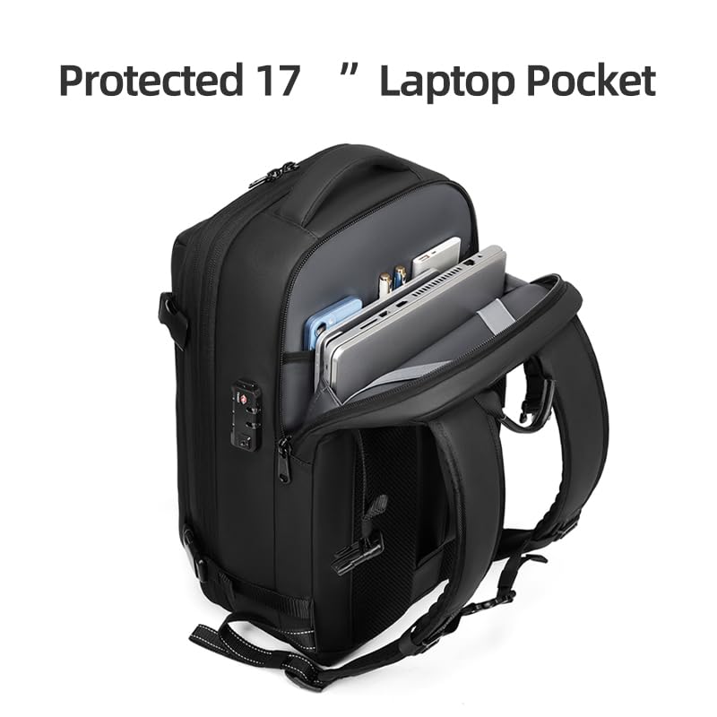 Men Travel Backpack vacuum compression Laptop Backpack Large Capacity Backpack 17 inch Extended Hiking Business backpack (black) - color: Black
