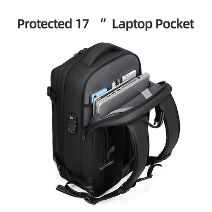 Men Travel Backpack vacuum compression Laptop Backpack Large Capacity Backpack 17 inch Extended Hiking Business backpack (black) - color: Black