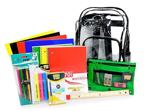 School Supply Boxes | 17" (Black or Clear) Backpack Bundle for (Elementary, Intermediate, or High School) (Intermediate Pallet (180 Pack), Clear) - color: Clear, style: Intermediate Pallet (180 Pack)