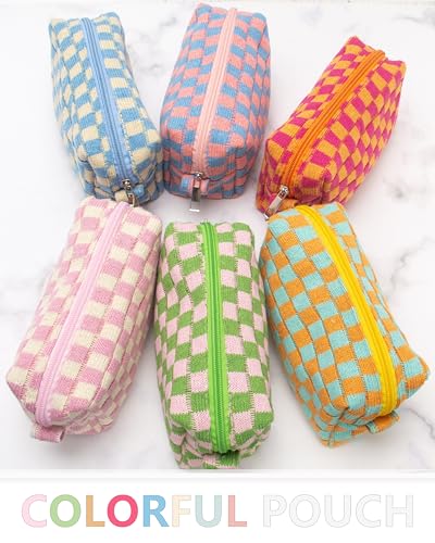 Checkered Makeup Bag for Purse, Small Cosmetic Pouch,Orange Green,2 Pack - color: Orange Green