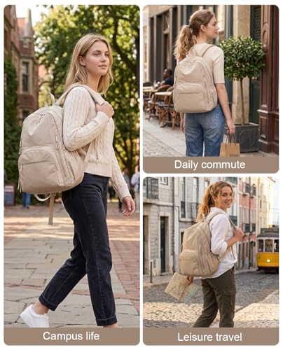Backpack for Women, Work College Laptop Backpack, Lightweight Travel Backpack Purse, Casual Daypack Bag (Khaki) - color: Khaki