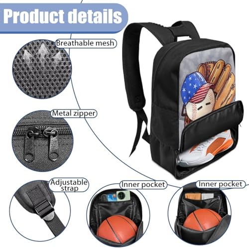 Basketball Backpack With Separate Ball Compartment And Shoes Fit Basketball Volleyball Football - color: Cute Baseball