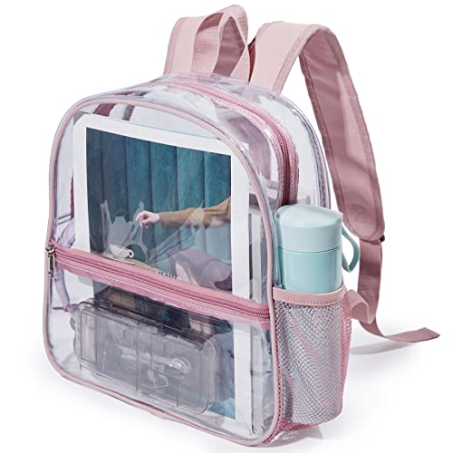 Mini Clear Backpack for Stadium Events, Concert, 12×6×12, Rose Gold | Small Clear Backpack for Girls, Mochila Transparente Para Mujer, Stadium Approved Transparent Bag for Festivals, Sport Events - color: Rose Gold