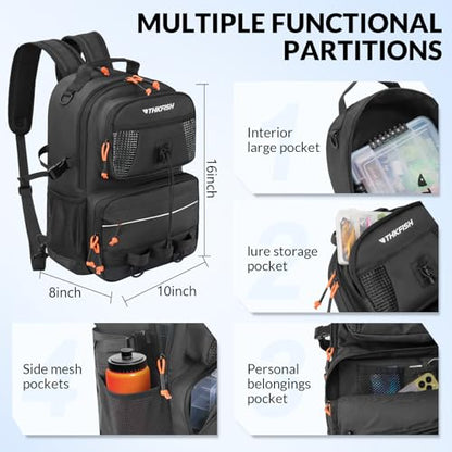 THKFISH Fishing Backpack with Tackle Boxes, 20L Waterproof Tackle Sling Bag with Lures Kit, Fish Lip Gripper, Pliers, Scissors, Fishing Gifts for Men Women - color: Black Fishing Backpack with Tackle Boxes