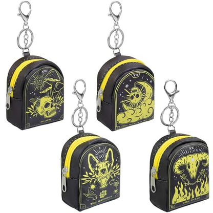 AIBFRID 4Pcs Mini Backpack Keychain,Cute Cosmetic Bag for Women,PU Leather Makeup Bag Key Pocket Lipstick Bag Card Holder Data Cable Organizer Zipper Pouch - color: Halloween Series