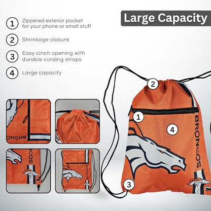 FOCO Denver Broncos NFL Drawstring Backpack with Zippered Pocket — Officially Licensed, Cordura Nylon - color: Denver Broncos