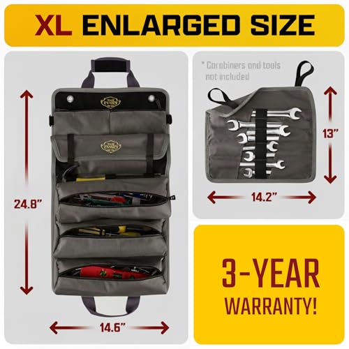 The Ryker Bag Black Pro Tool Roll – Heavy-Duty Canvas Roll-Up Tool Organizer w/detachable pouches for Bolts, Sockets & Small Power Tools for Electricians, Plumbers, HVAC Techs & DIY Professionals - style: Black PRO