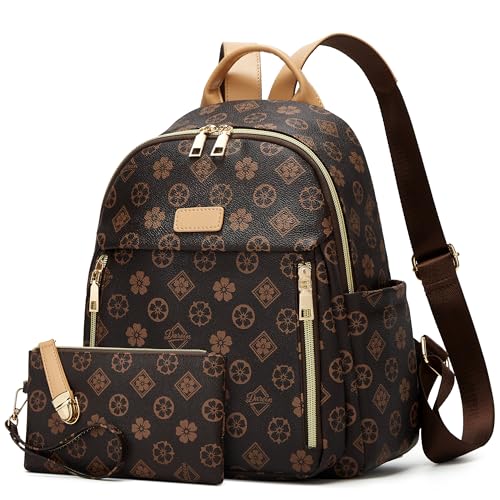 Makes Mini Backpack for Women, Stylish Daypack Purse Handbag Small Casual Daily Travel Bag, Lady Girls Gifts for Work School, 2pcs Sets - color: Coffee Flower