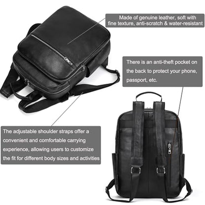 LUUFAN Genuine Leather Shoulder Bag for Men Casual Backpack Slim Daypack Laptop Rucksack Business Travel Outdoor Bag - color: 8017h-black