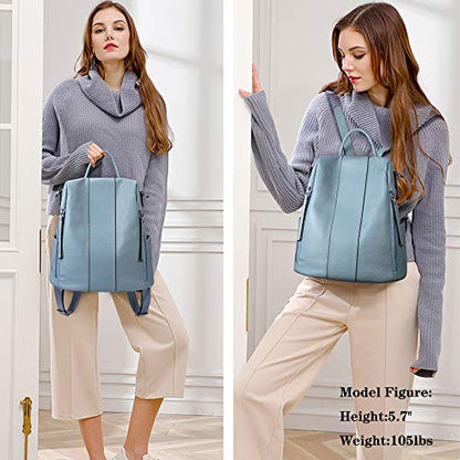 S-ZONE Leather Backpack Purses for Women Antitheft Rucksack Shoulder Bag Medium - color: Sky Blue