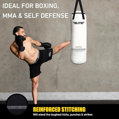 Elite Sports Boxing Bag 4 FT – Heavy Duty Canvas Punching Bag with Straps for Boxing, Training, MMA, Muay Thai, Kickboxing, Martial Arts & Fitness – UNFILLED Heavy Bag - color: Raw Color